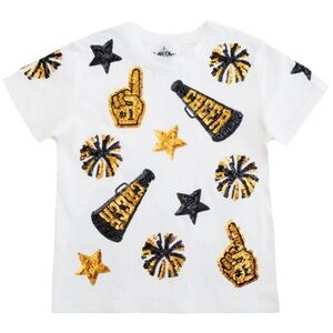 NWT Belle Cher Black & Gold Sequin Cheer Team Shirt 12 Game Day